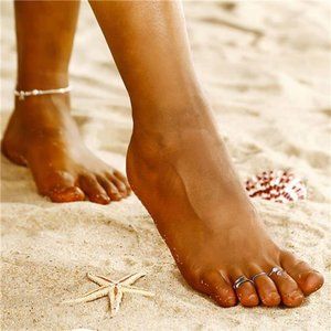 Sterling Silver Adjustable Toe Ring Set with Turquoise and Moonstone for Women